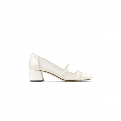 JIMMY CHOO ELISA 45 LATTE PATENT AND MESH PUMPS ELISA45TNX